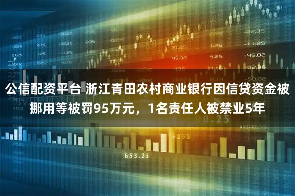 公信配资平台 浙江青田农村商业银行因信贷资金被挪用等被罚95万元，1名责任人被禁业5年