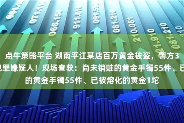 点牛策略平台 湖南平江某店百万黄金被盗，警方30小时内抓获2名犯罪嫌疑人！现场查获：尚未销赃的黄金手镯55件、已被熔化的黄金1坨